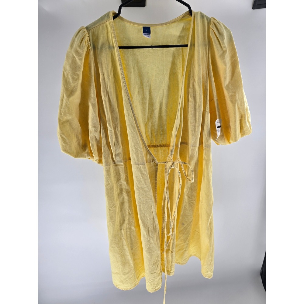 Old Navy Womens Yellow‎ Linen Blend Puff Sleeve Wrap Dress Small NEW